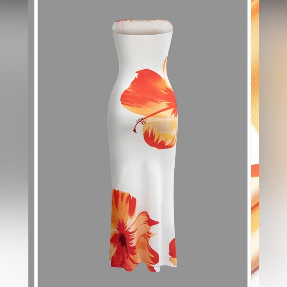 Floral Maxi Dress - Red and White - Picture 2 of 5